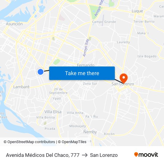 Avenida Médicos Del Chaco, 777 to San Lorenzo map