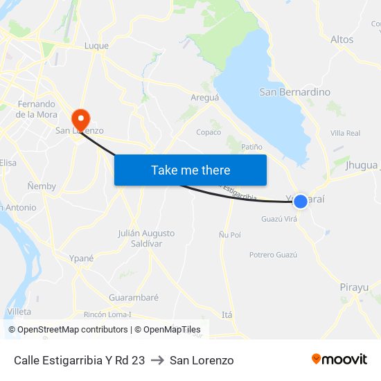 Calle Estigarribia Y Rd 23 to San Lorenzo map
