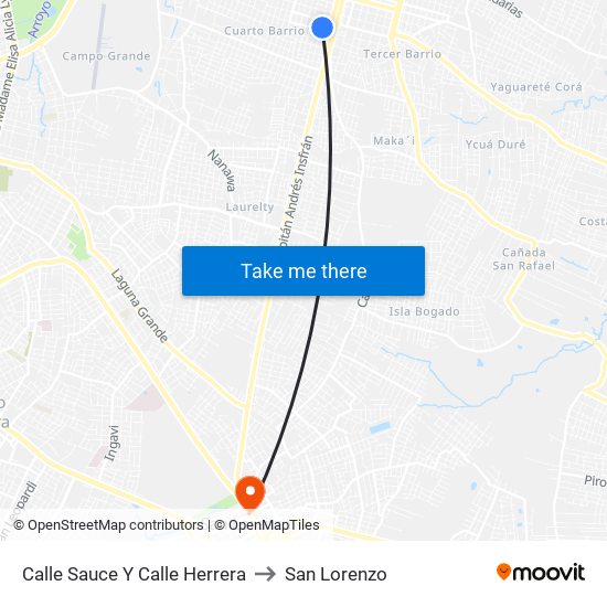 Calle Sauce Y Calle Herrera to San Lorenzo map