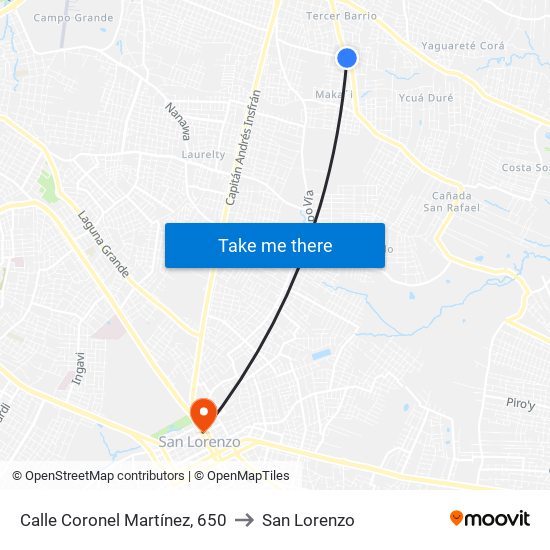 Calle Coronel Martínez, 650 to San Lorenzo map