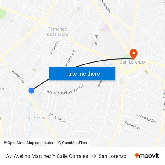 Av. Avelino Martínez Y Calle Corrales to San Lorenzo map