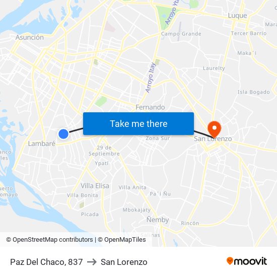 Paz Del Chaco, 837 to San Lorenzo map