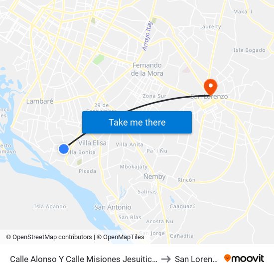Calle Alonso Y Calle Misiones Jesuiticas to San Lorenzo map