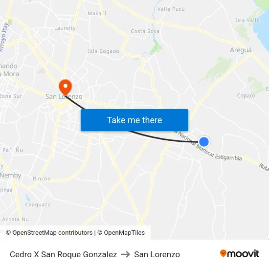Cedro X San Roque Gonzalez to San Lorenzo map