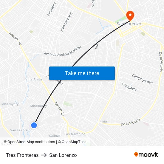 Tres Fronteras to San Lorenzo map