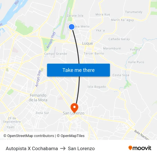 Autopista X Cochabama to San Lorenzo map
