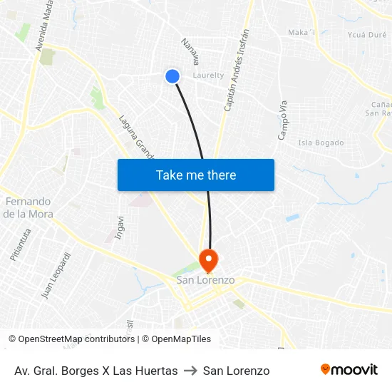 Av. Gral. Borges X Las Huertas to San Lorenzo map