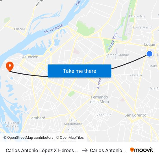 Carlos Antonio López X Héroes Del Chaco to Carlos Antonio López map