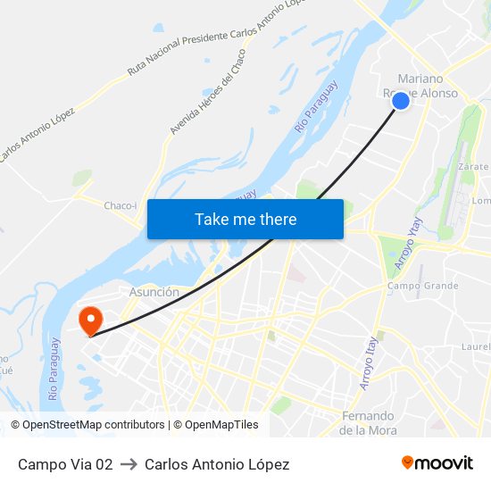 Campo Via 02 to Carlos Antonio López map