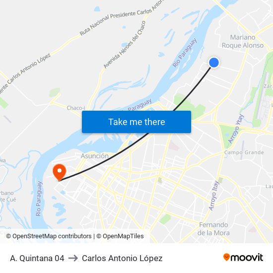 A. Quintana 04 to Carlos Antonio López map