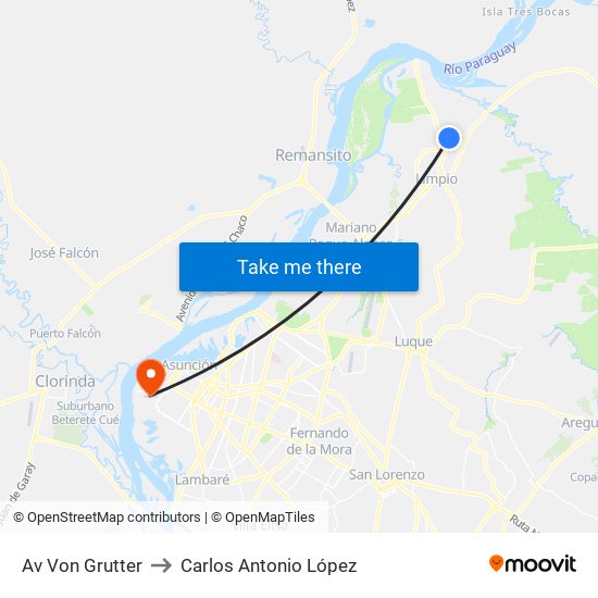 Av Von Grutter to Carlos Antonio López map