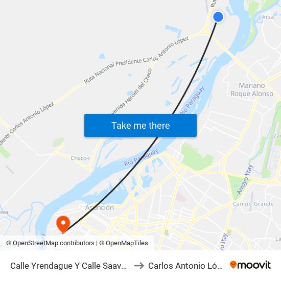 Calle Yrendague Y Calle Saavedra to Carlos Antonio López map