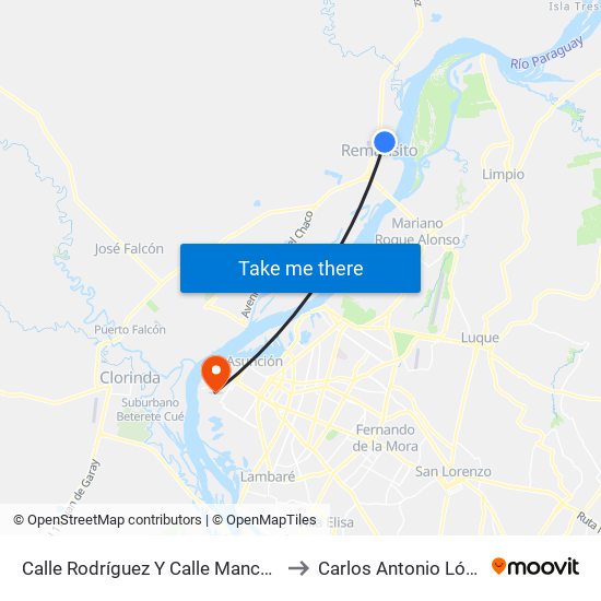 Calle Rodríguez Y Calle Mancuello to Carlos Antonio López map
