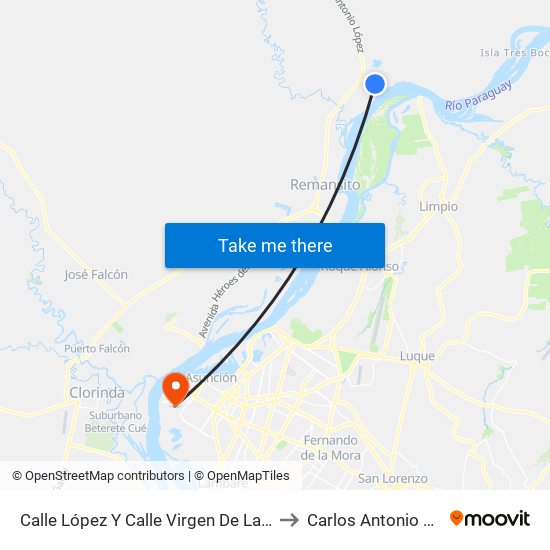 Calle López Y Calle Virgen De La Victoria to Carlos Antonio López map
