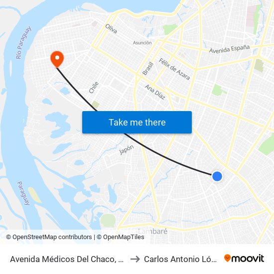 Avenida Médicos Del Chaco, 777 to Carlos Antonio López map