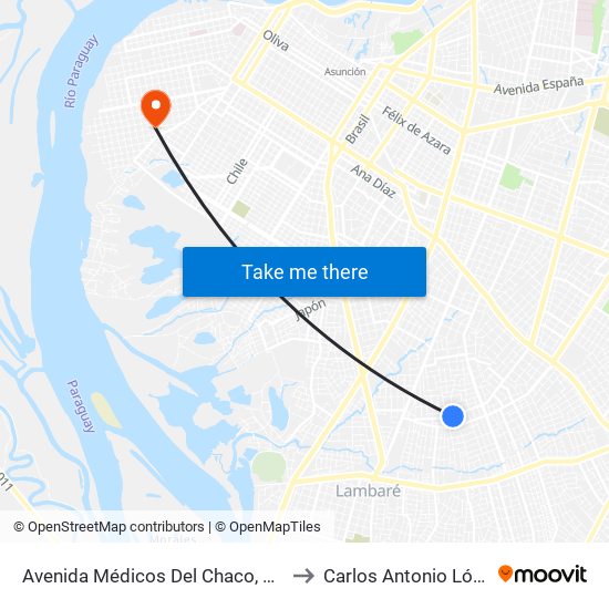 Avenida Médicos Del Chaco, 1533 to Carlos Antonio López map