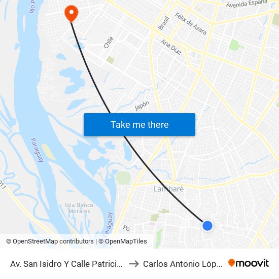 Av. San Isidro Y Calle Patricios to Carlos Antonio López map