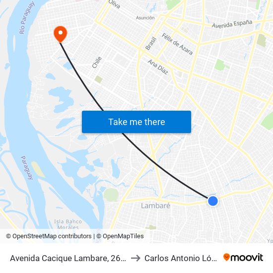 Avenida Cacique Lambare, 2656c to Carlos Antonio López map