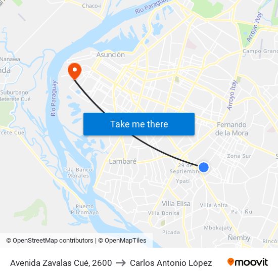 Avenida Zavalas Cué, 2600 to Carlos Antonio López map