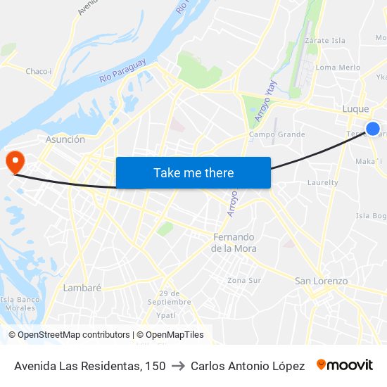 Avenida Las Residentas, 150 to Carlos Antonio López map