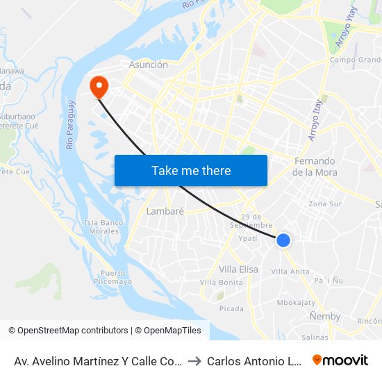 Av. Avelino Martínez Y Calle Corrales to Carlos Antonio López map