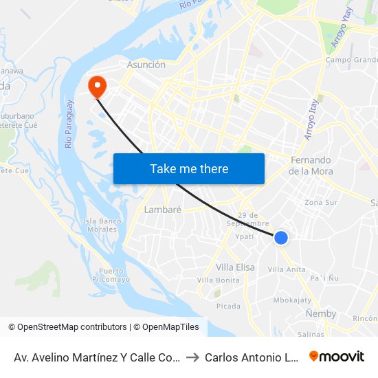 Av. Avelino Martínez Y Calle Corrales to Carlos Antonio López map