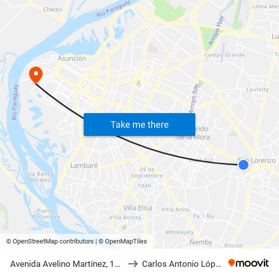 Avenida Avelino Martínez, 196 to Carlos Antonio López map