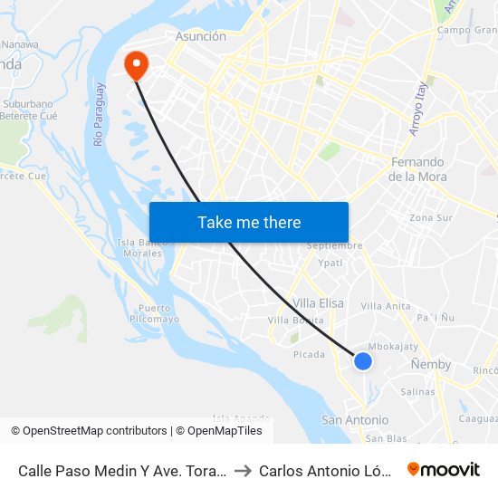 Calle Paso Medin Y Ave. Torales to Carlos Antonio López map