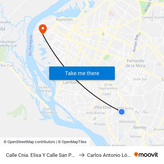 Calle Cnia. Elisa Y Calle San Pedro to Carlos Antonio López map