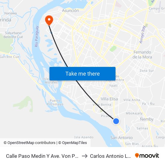 Calle Paso Medin Y Ave. Von Polesky to Carlos Antonio López map