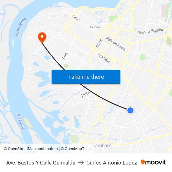 Ave. Bastos Y Calle Guirnalda to Carlos Antonio López map