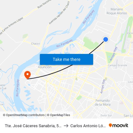 Tte. José Cáceres Sanabria, 5663 to Carlos Antonio López map