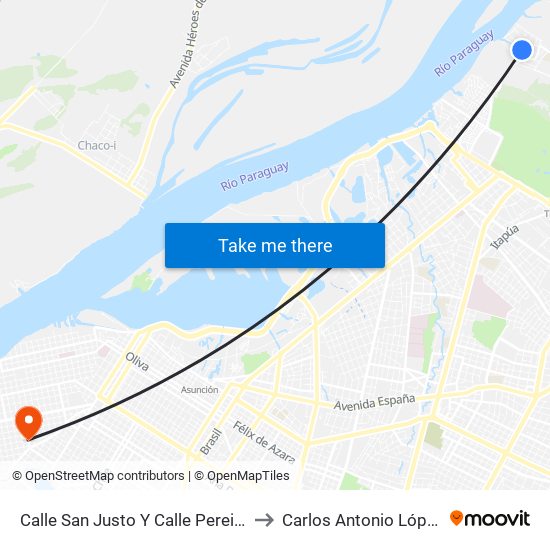 Calle San Justo Y Calle Pereira to Carlos Antonio López map