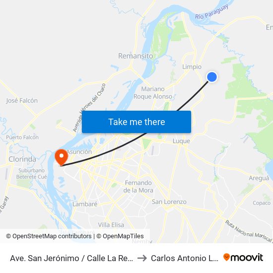 Ave. San Jerónimo / Calle La Residenta to Carlos Antonio López map