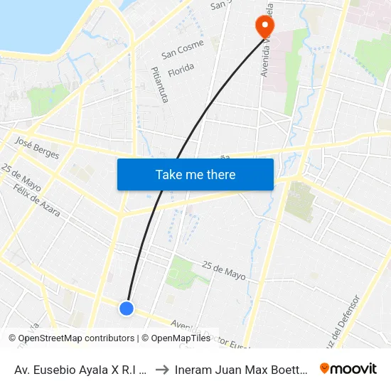Av. Eusebio Ayala X R.I 17 to Ineram Juan Max Boettner map