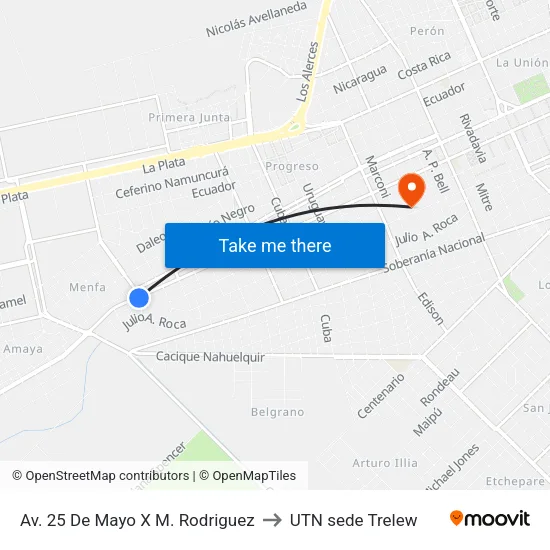 Av. 25 De Mayo X M. Rodriguez to UTN sede Trelew map