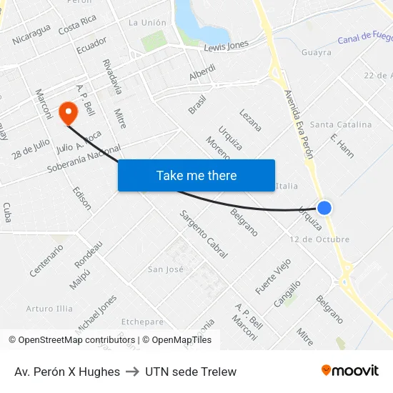 Av. Perón X  Hughes to UTN sede Trelew map