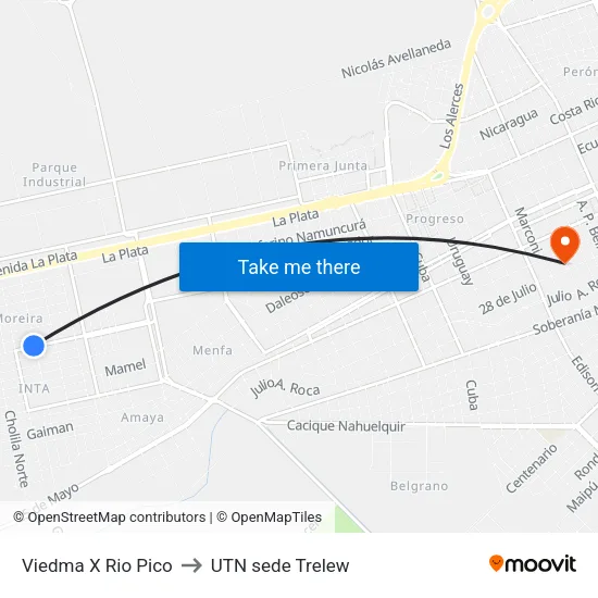 Viedma X Rio Pico to UTN sede Trelew map