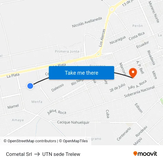 Cometal Srl to UTN sede Trelew map