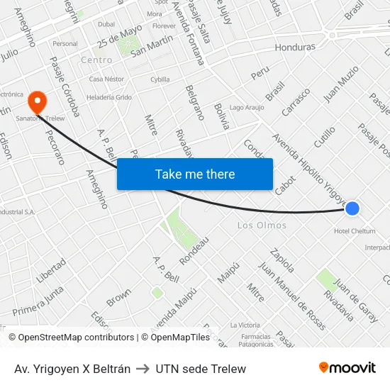 Av. Yrigoyen X Beltrán to UTN sede Trelew map