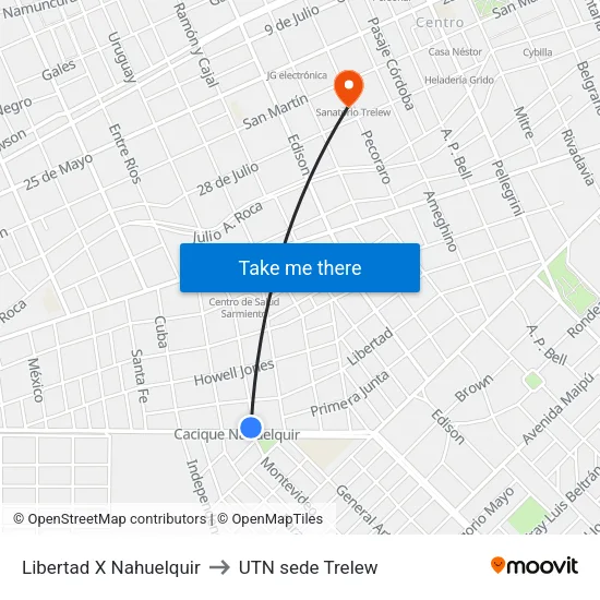 Libertad X Nahuelquir to UTN sede Trelew map