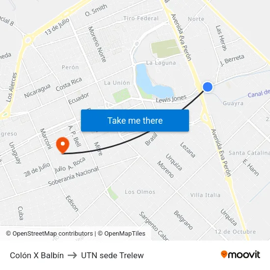 Colón X Balbín to UTN sede Trelew map