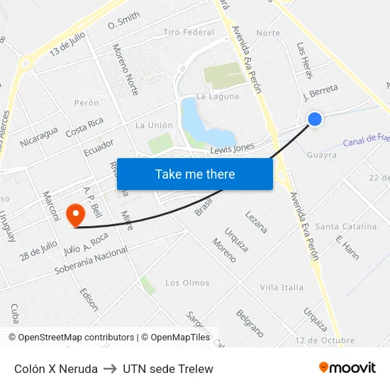 Colón X Neruda to UTN sede Trelew map