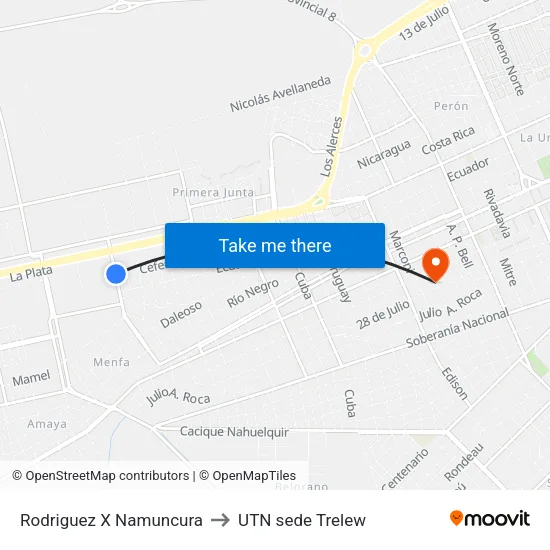 Rodriguez X Namuncura to UTN sede Trelew map