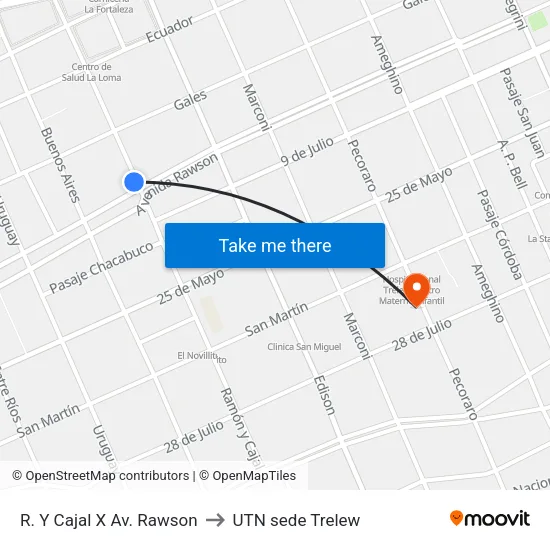 R. Y Cajal X Av. Rawson to UTN sede Trelew map