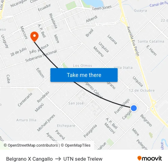 Belgrano X Cangallo to UTN sede Trelew map