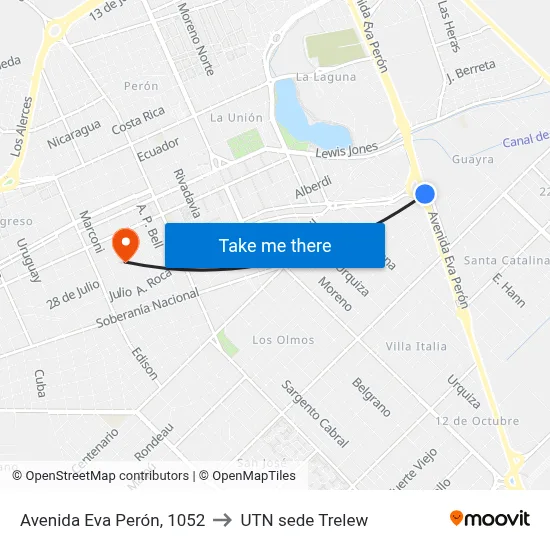 Avenida Eva Perón, 1052 to UTN sede Trelew map