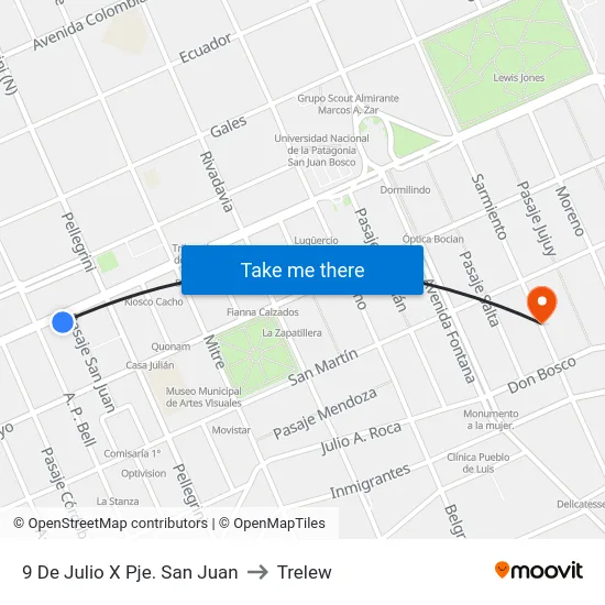 9 De Julio X Pje. San Juan to Trelew map