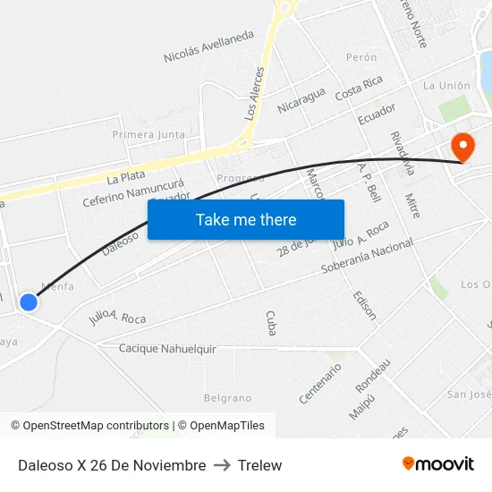 Daleoso X 26 De Noviembre to Trelew map