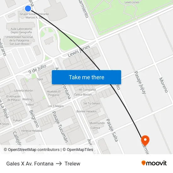Gales X Av. Fontana to Trelew map